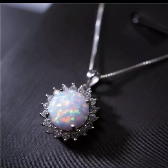 Jewelry - Sterling Silver Cubic Zirconia Opal Necklace